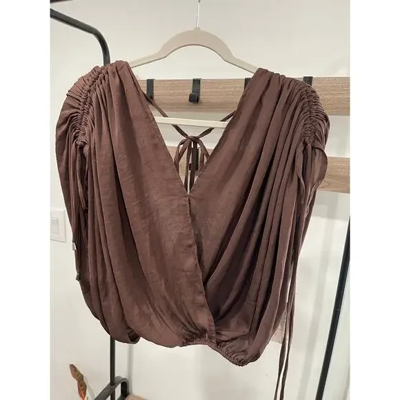 Free People Brown Open Back Rachel Silky Top - Picture 2 of 5